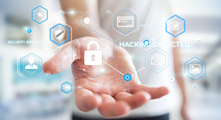 Businessman using antivirus to block a cyber attack 3D rendering
