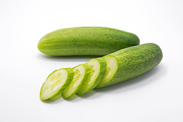 Fresh Cucumber Slices on White Background