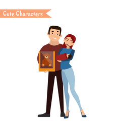 Set of characters and people shopping.