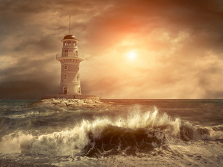 Lighthouse on the sea under sky