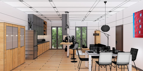 3D Interior rendering of an Apartment