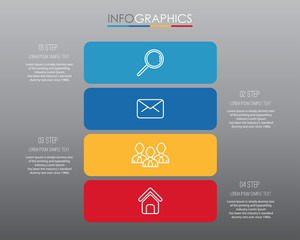 Modern Info-graphic Template for Business with four steps multi-Color design, labels design, Vector info-graphic element, Flat style vector illustration.