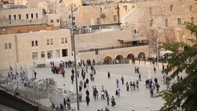Jerusalem, Western Wall and Dome of the Rock, Israel flag, general plan, Timelapse