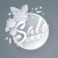 summer sale lettering with paper art flowers