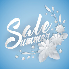 summer sale lettering with paper art flowers