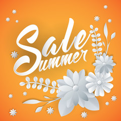 Obraz premium summer sale lettering with paper art flowers