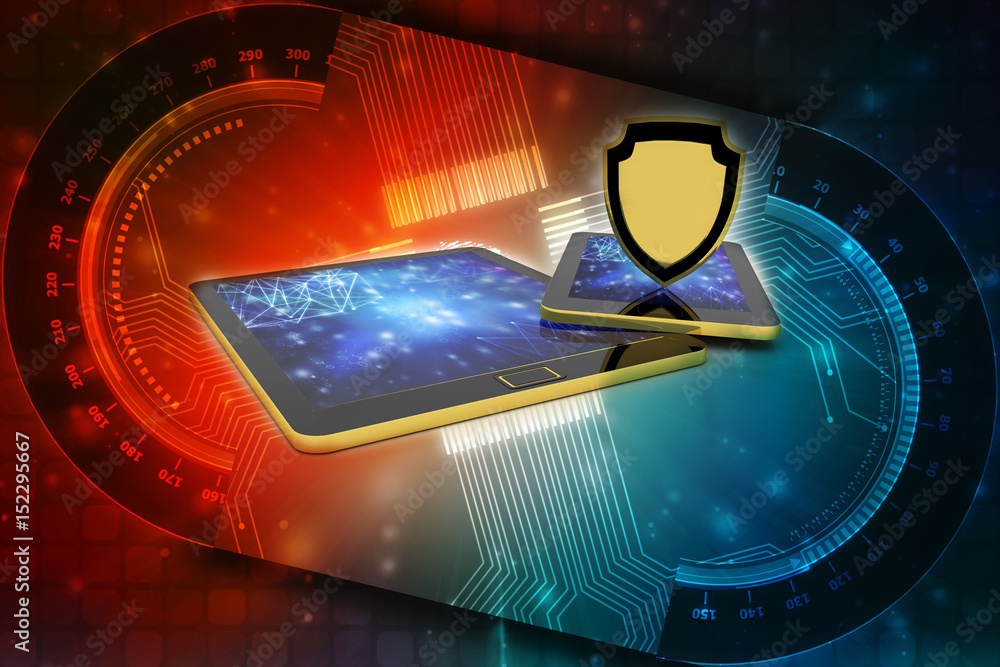 Poster 3d rendering tablet with shield