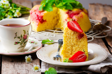 microwave strawberry cake.selective focus