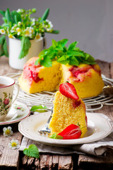micowave strawberry cake.selective focus