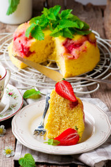 micowave strawberry cake.selective focus