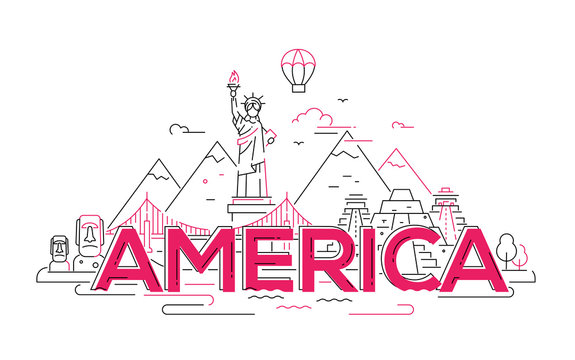 America - vector line travel illustration