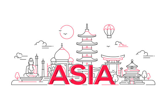 Asia - vector line travel illustration