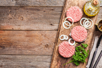 Raw burger and spices