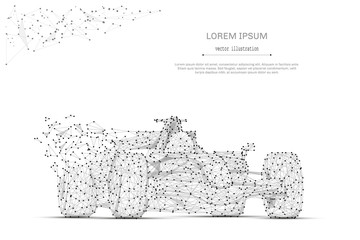Abstract mash line and point F1 CAR on white background with an inscription. Bolide starry sky or space, consisting of stars and the universe. Vector speed and business illustration