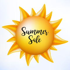 Summer sale hot discount. Cartoon sun. Vector Illustration