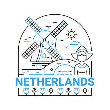 Netherlands - modern vector line travel illustration