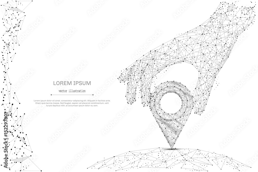 Poster abstract mash line and point hand holding pin on white background with an inscription. starry sky or