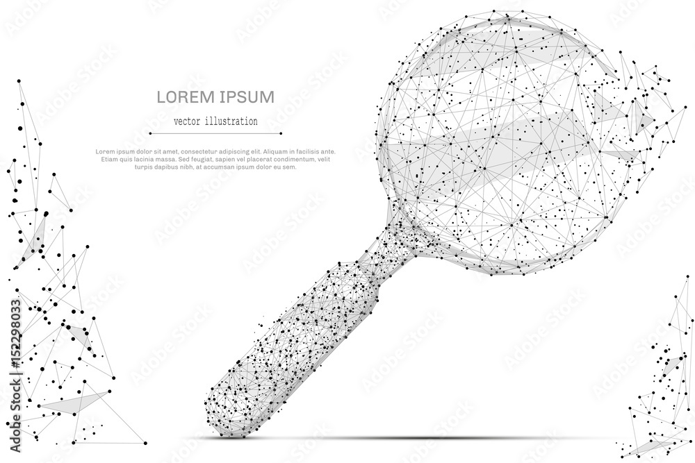 Poster abstract mash line and point magnifying glass on white background with an inscription. starry sky or