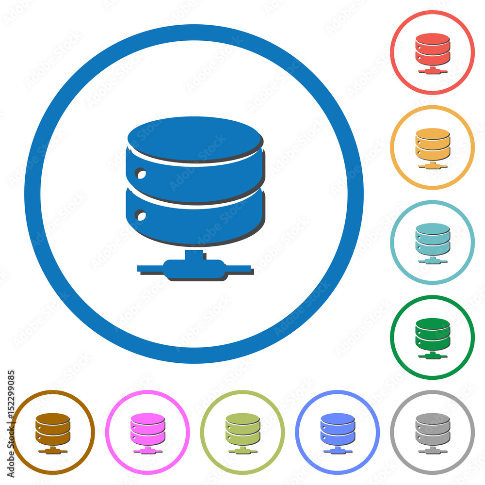 Aufkleber network database icons with shadows and outlines
