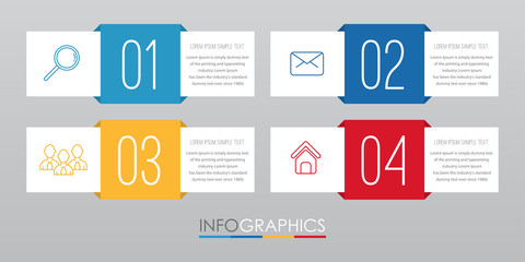 Modern Info-graphic Template for Business with four steps multi-Color design, labels design, Vector info-graphic element, Flat style vector illustration.