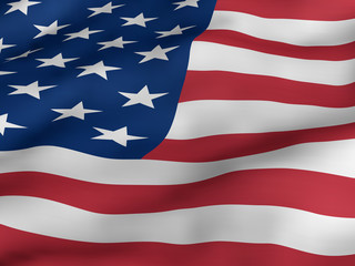 Fototapeta premium USA flag close up waving in the wind. United States of America flag background