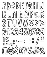 Thick Doodle Handwritten Outline Alphabet, Numbers & Signs with Marker Pen