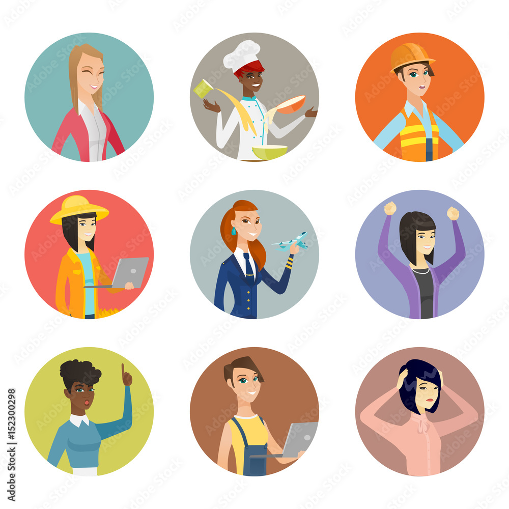 Poster vector set of characters of different professions.