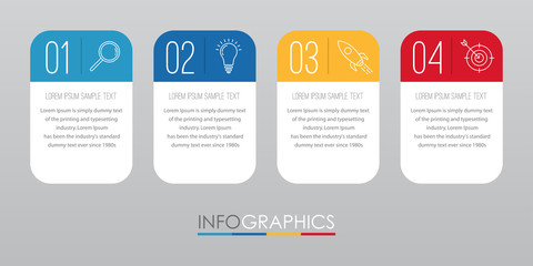 Modern Info-graphic Template for Business with four steps multi-Color design, labels design, Vector info-graphic element, Flat style vector illustration.