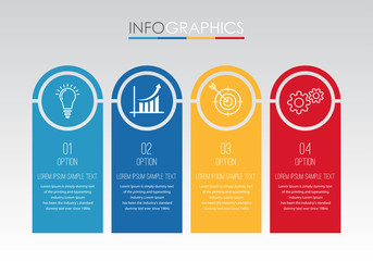 Modern Info-graphic Template for Business with four steps multi-Color design, labels design, Vector info-graphic element, Flat style vector illustration.