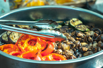 Grilled vegetables on a nikilated frying pan