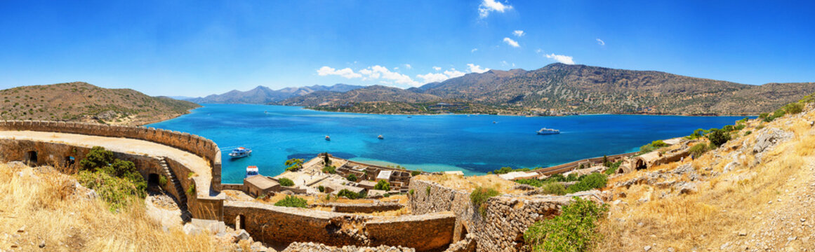 Panorama from Spinalonga Island Fortress. Crete, Greece.