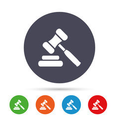 Auction hammer icon. Law judge gavel symbol.