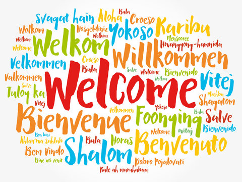 WELCOME word cloud in different languages, concept background