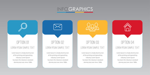 Fototapeta premium Modern Info-graphic Template for Business with four steps multi-Color design, labels design, Vector info-graphic element, Flat style vector illustration.