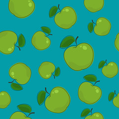 Seamless Pattern of Apple, Fruit Berry Pattern on Azure Background, Vector Illustration