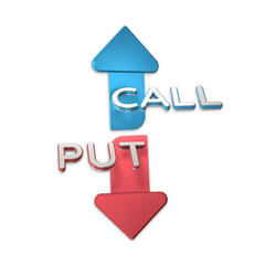 Option put and call arrows isolated on white background. 3D illustration