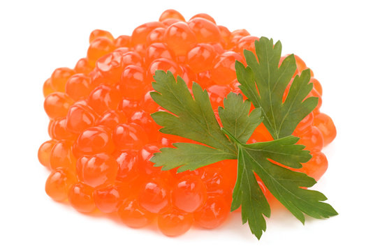 red caviar on white background