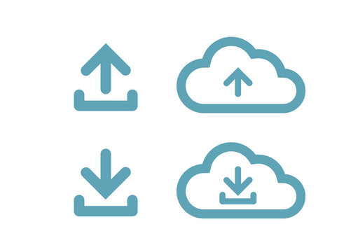 Upload from cloud symbols. Download now icon. Flat icons, vector