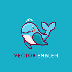 Vector logo design template in cartoon flat linear style - little smiling whale