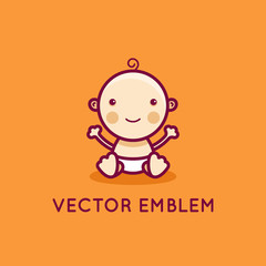 Vector logo design template in cartoon flat linear style - little smiling baby