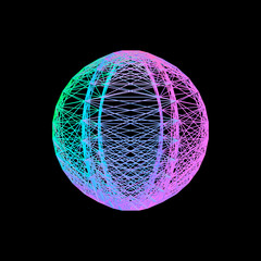 Sphere carcass framework. Isolated on black background. Vector colorful illustration.