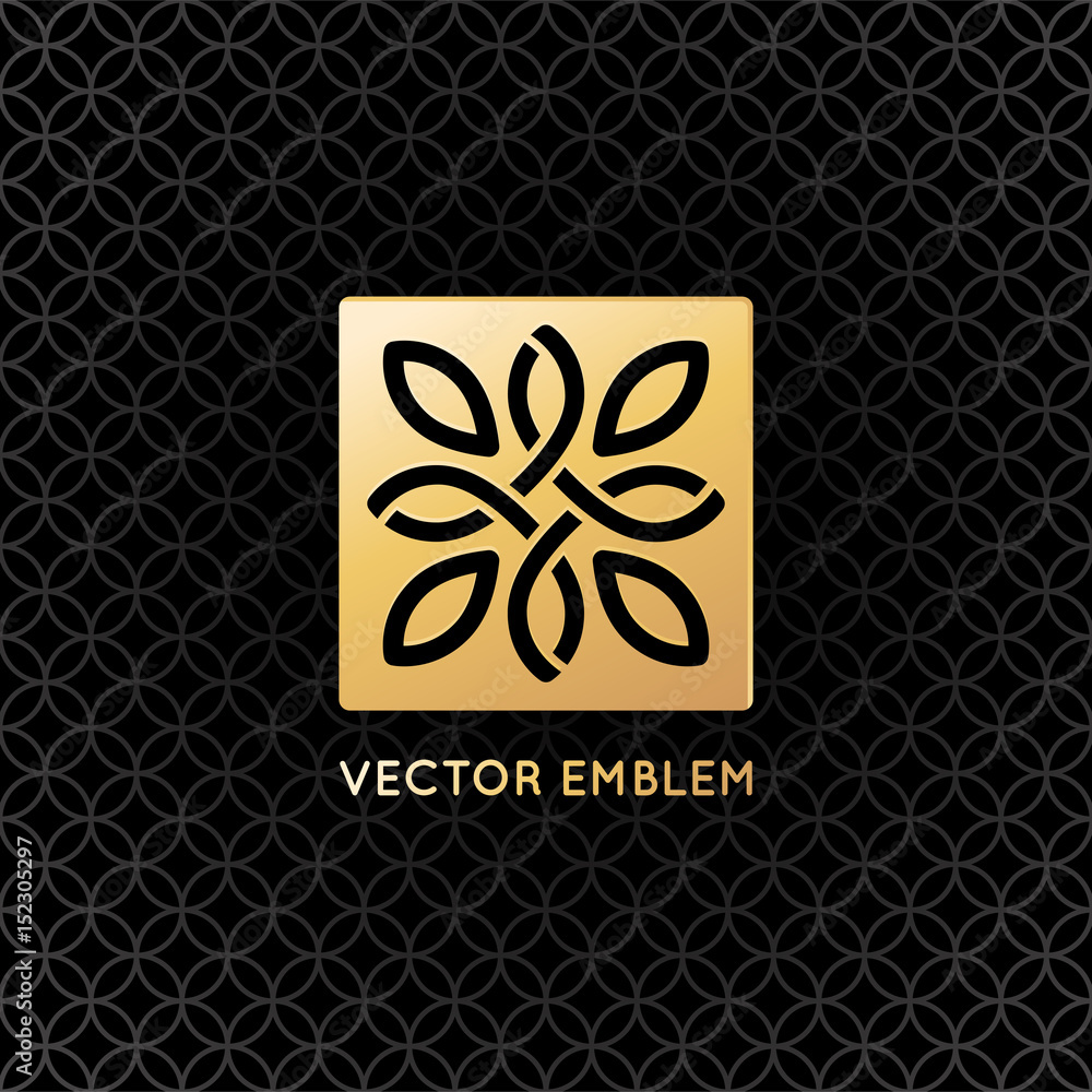 Poster vector logo design template and emblem with leaves and lines