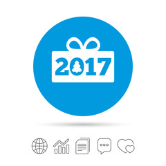 Happy new year 2017 sign icon. Christmas gift.