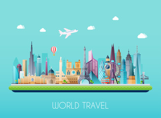 Travel on the world concept. Tourism. Flat vector illustration.