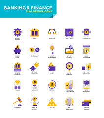 Fototapeta na wymiar Modern material Flat design icons - Banking and Finance