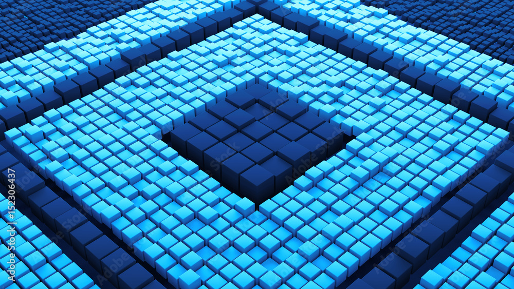 Poster huge amount of randomly moved cubes with different size. 3d render abstract background. massive of c