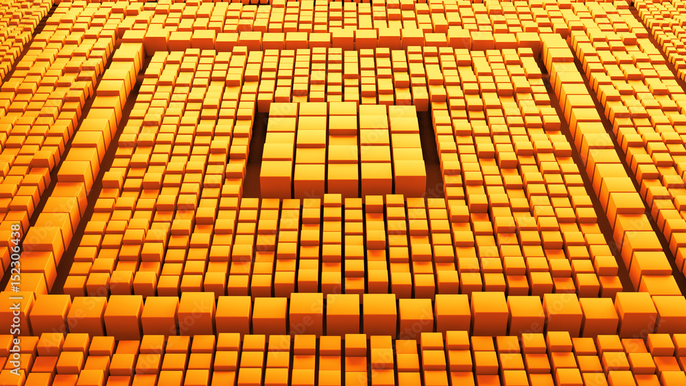 Poster huge amount of randomly moved cubes with different size. 3d render abstract background. massive of c