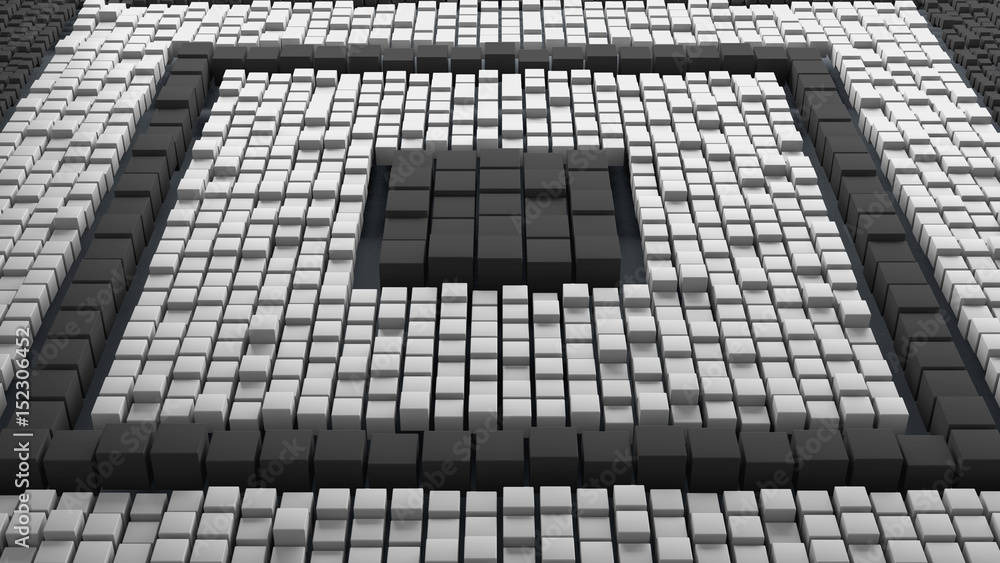 Poster huge amount of randomly moved cubes with different size. 3d render abstract background. massive of c