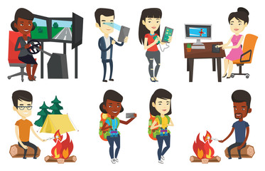 Vector set of people using modern technologies.