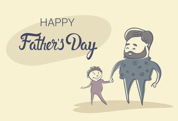 Happy Father Day Family Holiday, Man Dad Hold Son Hand Flat Vector Illustration